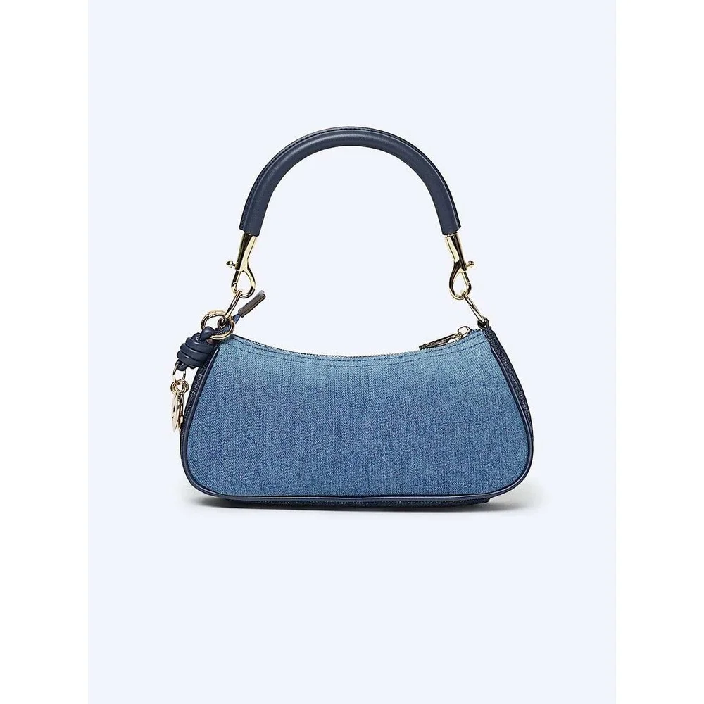 True Religion Patchwork Denim Shoulder Bag Y2K Mini Bag Blue Gold Hardware